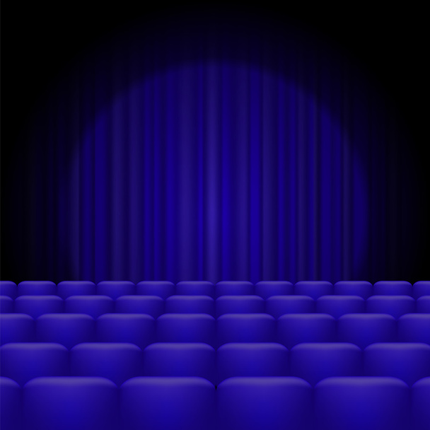 Blue Curtains with Spotlight and Seats - Vector, Image