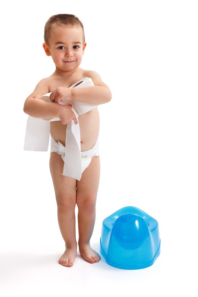 Little boy near blue potty - Zdjęcie, obraz