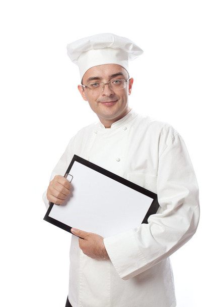 Chief cook showing menu - Foto, imagen