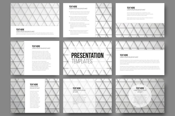 Satz von 9 Vorlagen für Präsentationsfolien. abstrakte graue Hintergründe. Dreieck-Designvektoren - Vektor, Bild