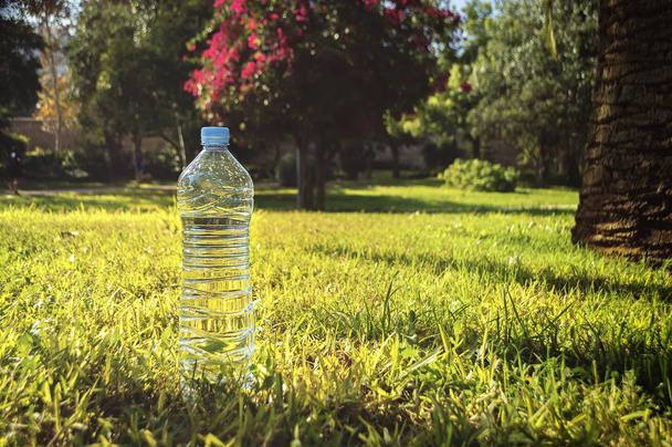 Garrafa de água na grama
 - Foto, Imagem