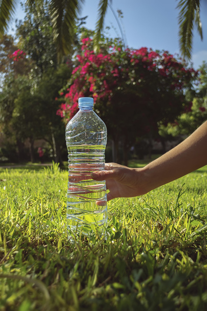 пляшка води на траві
 - Фото, зображення