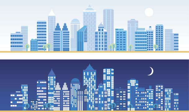 City landscape at day and night. - Vector, Image