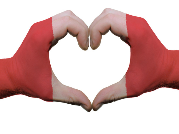 καρδιά και αγάπη χειρονομία σε χρώματα σημαία του Περού από χέρια που απομονώνονται σε - Φωτογραφία, εικόνα