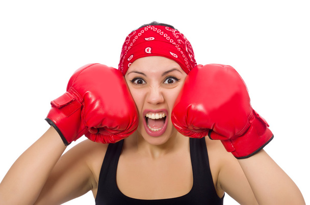 Жінка боксер ізольована на білому
 - Фото, зображення