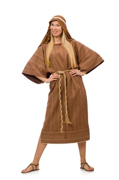 Mujer vestida con ropa árabe medieval en blanco - Foto, Imagen