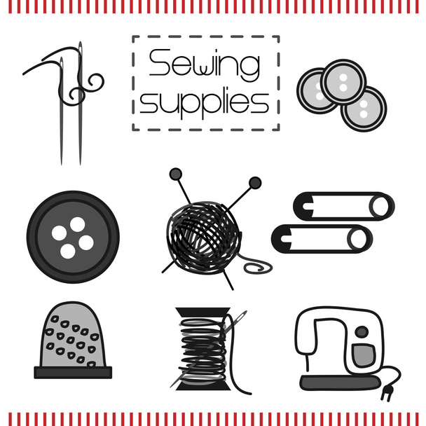 Векторный набор иконок с швейными инструментами в стиле Дудл
 - Вектор,изображение