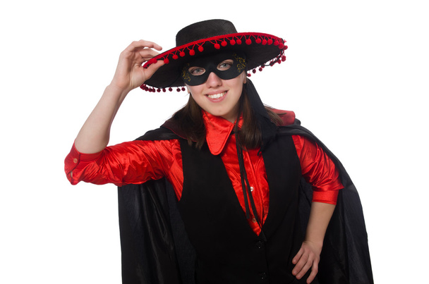 Girl in black and red carnival suit isolated on white - Фото, зображення