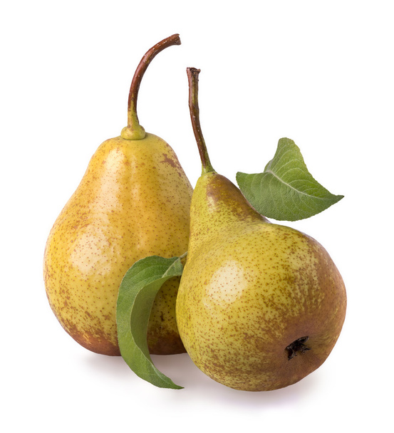 kaksi päärynää vihreät lehdet
 - Valokuva, kuva