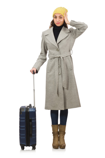 Woman with suitcase ready for winter vacation - Foto, Imagen