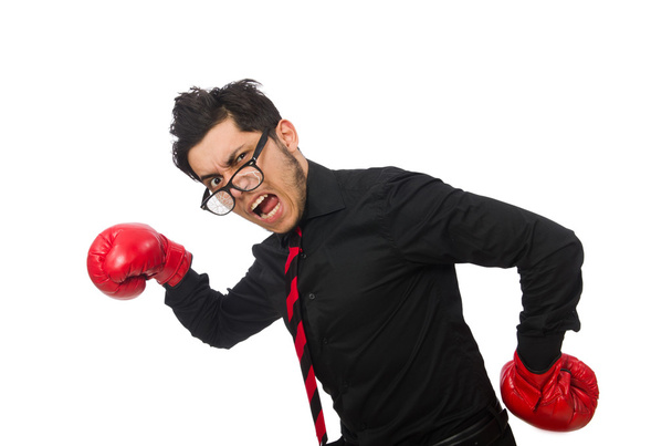 Muž obchodník s červenými boxerskými rukavicemi - Fotografie, Obrázek