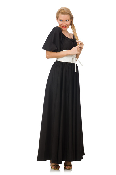 Donna alta in abito lungo nero isolato su bianco - Foto, immagini