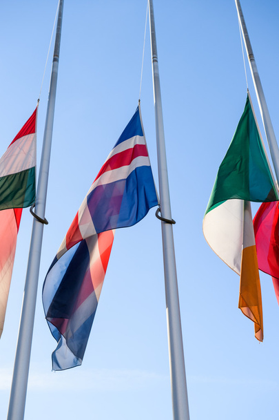 Приспущені Круглі прапори всіх країн Європейського Союзу після Парижа - Фото, зображення