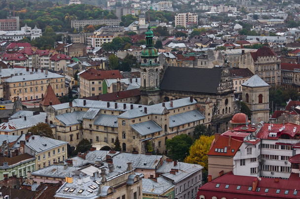 Old buildings in the center of Lviv. Top view - Fotó, kép