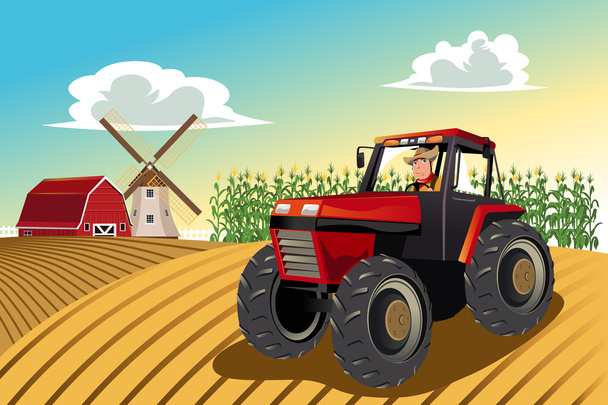 Farmer riding a tractor - Vector, Image