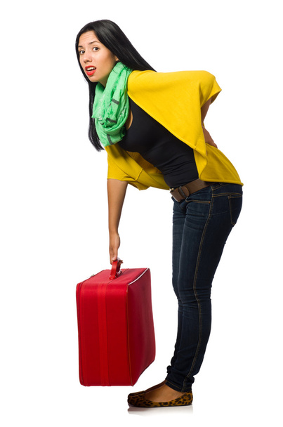 Woman with suitcases on white - Foto, Imagem