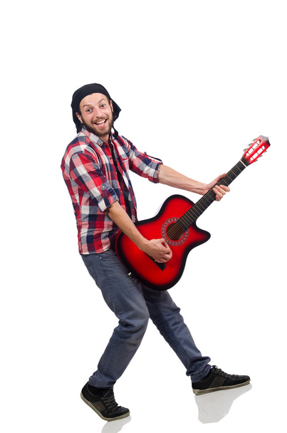 Guitar player isolated on the white - Foto, Imagen