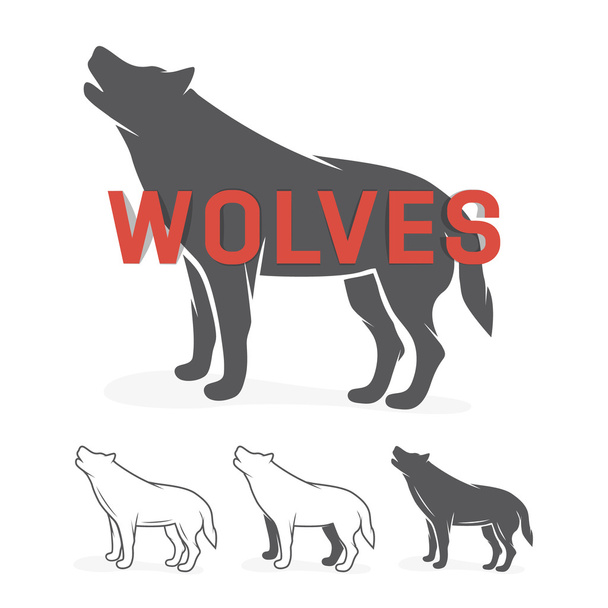 Šedý vlk silueta. Vektorové logo nebo popisek - Vektor, obrázek