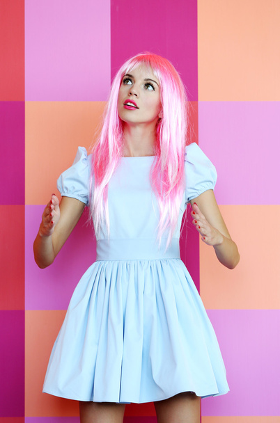 beautiful woman with pink hairstyle   - Фото, зображення
