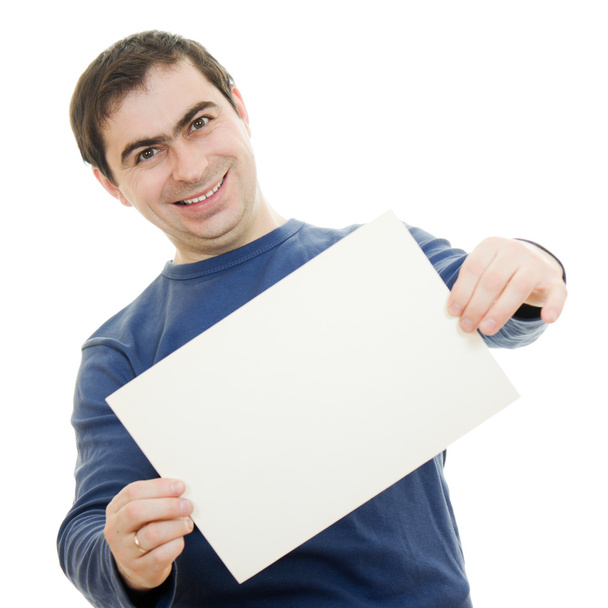 Smiling business man displaying blank card. - Fotografie, Obrázek