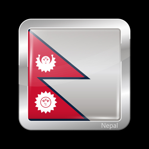 Nepal Variant Flag. Metallic Icon Square Shape - Vector, Image