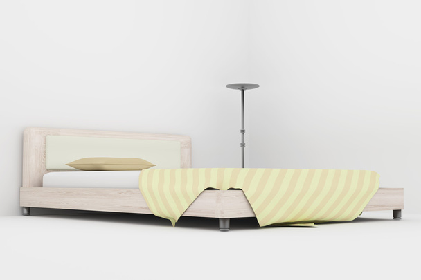 bir yatak ve bir lamba 3D render - Fotoğraf, Görsel