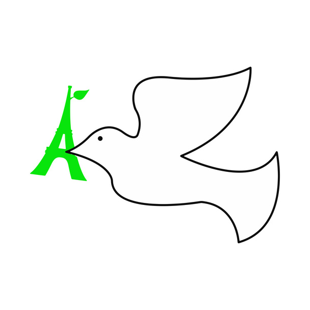 illustration vector of dove of peace with green Eiffel tower - Vector, Image