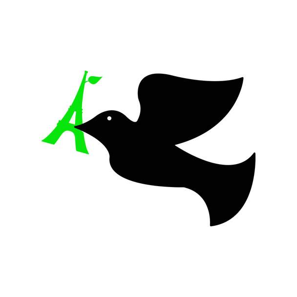 緑エッフェル塔と平和の鳩のイラスト - ベクター画像