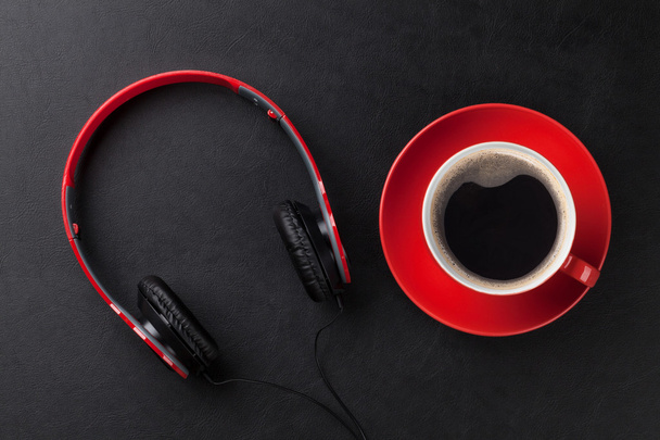 Headphones and coffee cup - Photo, Image