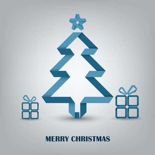 Tarjeta de Navidad con papel plegado árbol azul
 - Vector, Imagen