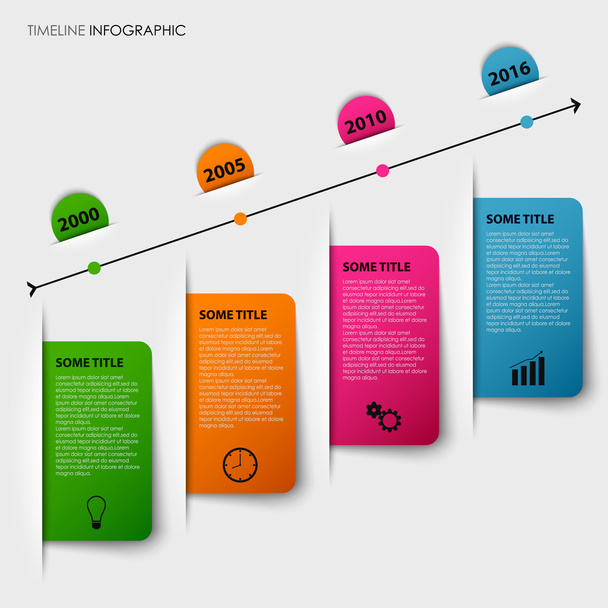 Time line info graphic with tucked colorful labels template - Vector, Image