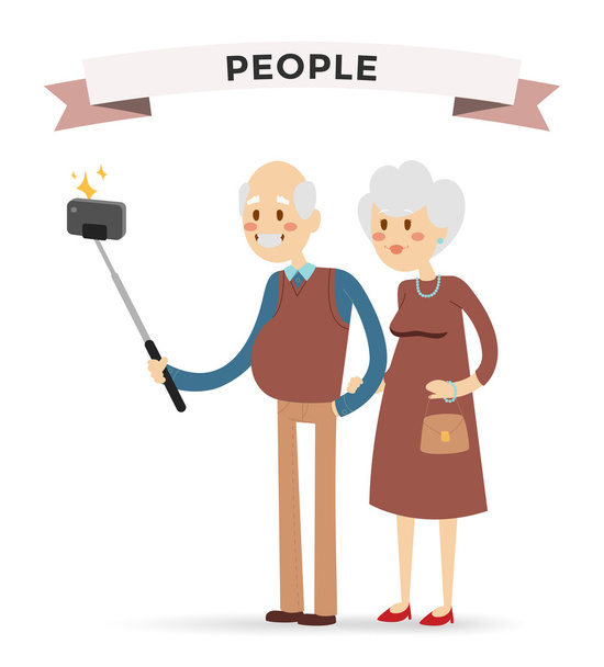 Selfie φωτογραφία που τραβήχτηκε ο παππούς και η γιαγιά - Διάνυσμα, εικόνα