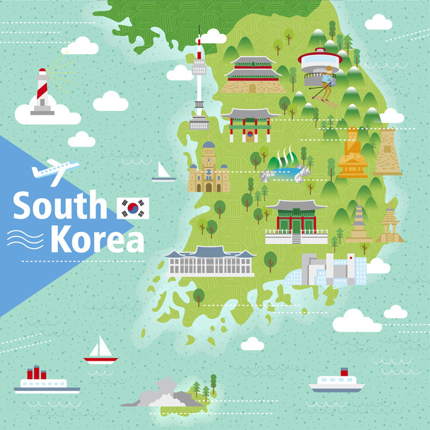 Südkoreas Reisekarte - Vektor, Bild