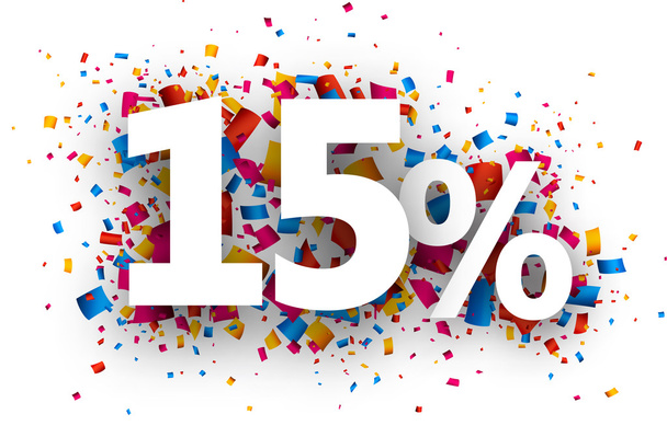 15% sale sign with confetti. - Διάνυσμα, εικόνα