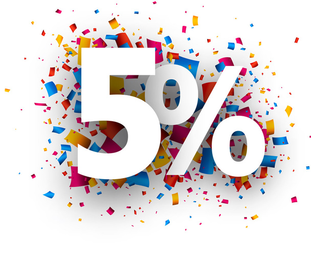 5% sale sign with confetti - Διάνυσμα, εικόνα