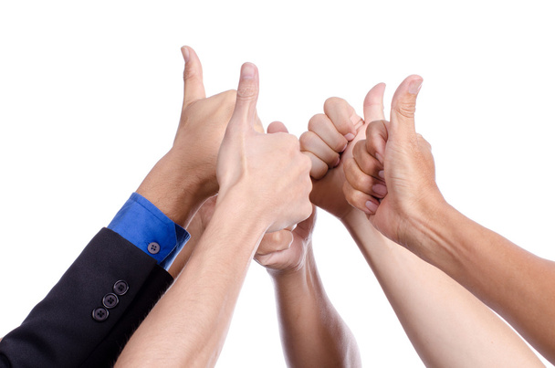 hand of business team work tumb up isolated on white background - Foto, Imagen