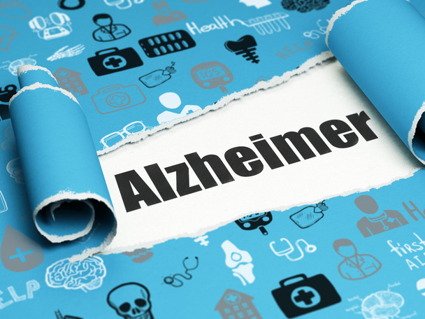 Medicine concept: black text Alzheimer under the piece of  torn paper - Foto, Imagen