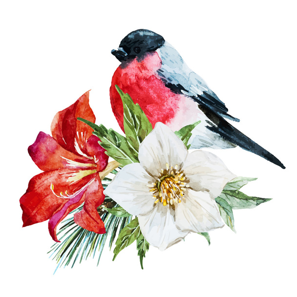 Flowers with bird - Vektor, kép