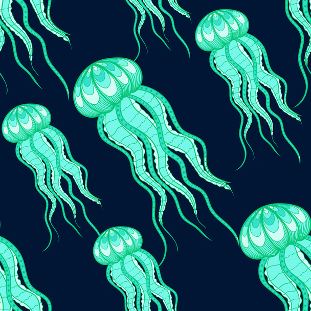 Zentangle vector Jellyfish seamless pattern. Ornamental tribal p - ベクター画像