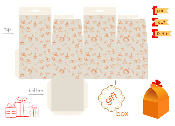 Printable Gift Box With November Harvest Pattern - Vector, Image