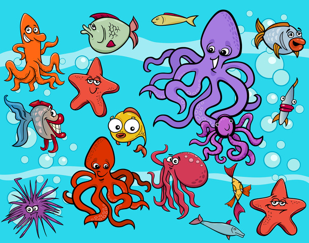 sea life group cartoon - Vector, afbeelding
