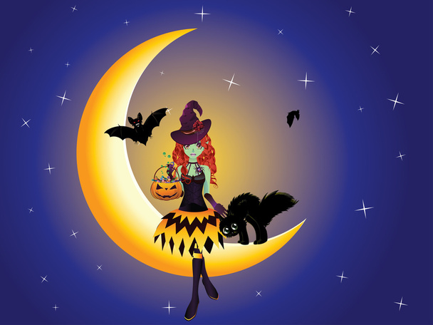 Witch on the Moon - Vector, Image