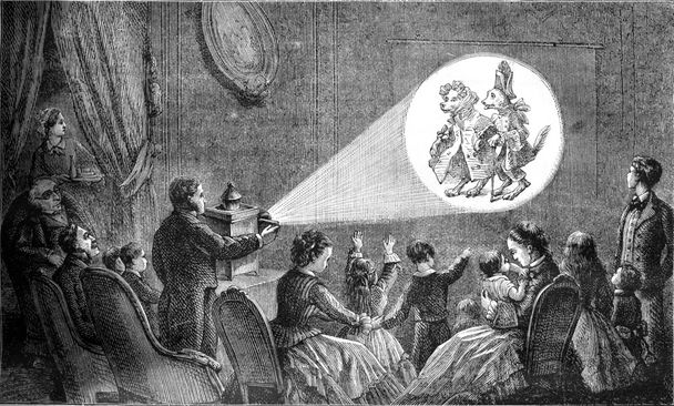 A magic lantern representation, vintage engraving. - Photo, Image