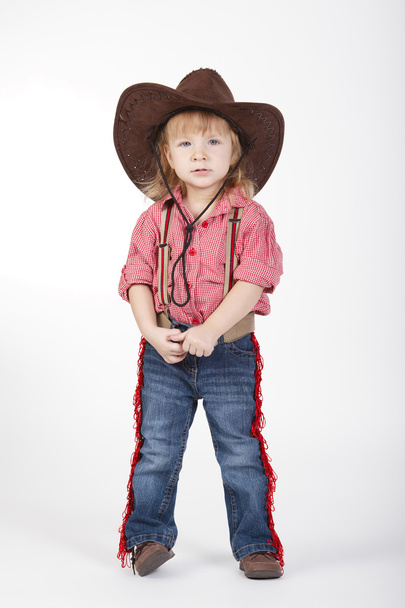little funny cowgirl on white background - Φωτογραφία, εικόνα