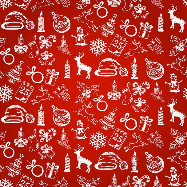 Різдвяні ескізи на безшовному червоному тлі
 - Вектор, зображення