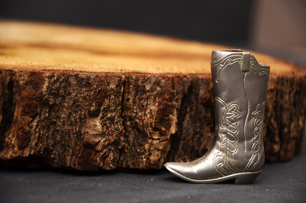 Kácení stromu a stříbrné boot na černém pozadí - Fotografie, Obrázek