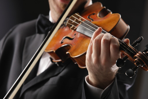 The violinist: Musician playing violin on dark background - Фото, зображення