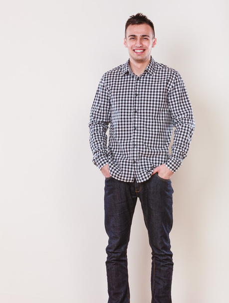 Handsome casual fashion man guy in plaid shirt. - Photo, Image