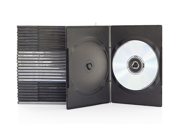  Boîtes de DVD avec disque sur fond blanc
 - Photo, image