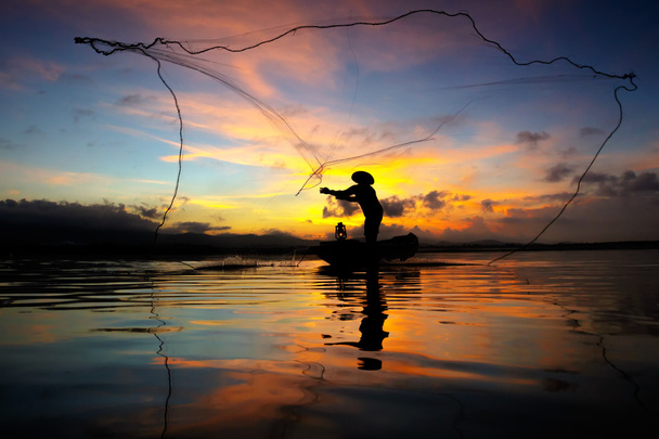 silhouette de pêcheurs
 - Photo, image